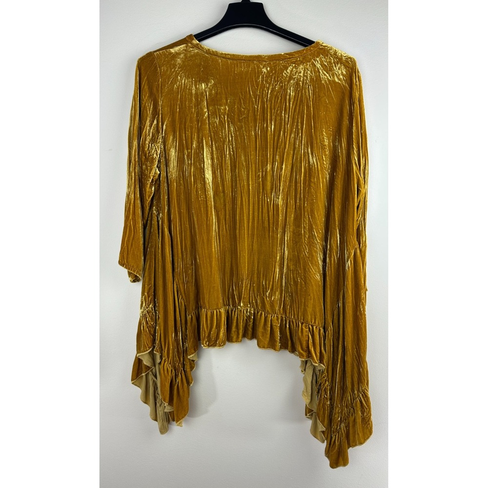 Hearts Desire Butterfly Top Long Velvet Gold Ruffle Asymmetric Tunic Medium - Picture 9 of 13